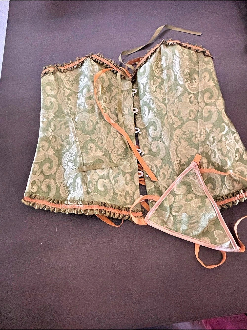 Paisley Lace-Up Corset in Green & Pink